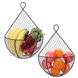 2 Hanging Display Metal Storage Baskets Wall Hanging Flowers Fruits & Veggies